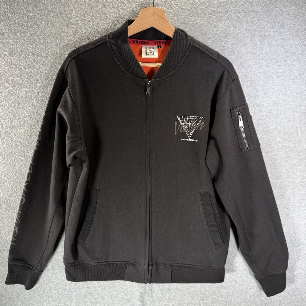 Vision Street Wear Bomber Jacket Black Mens Medium Skateboard MA-1 Streetwear